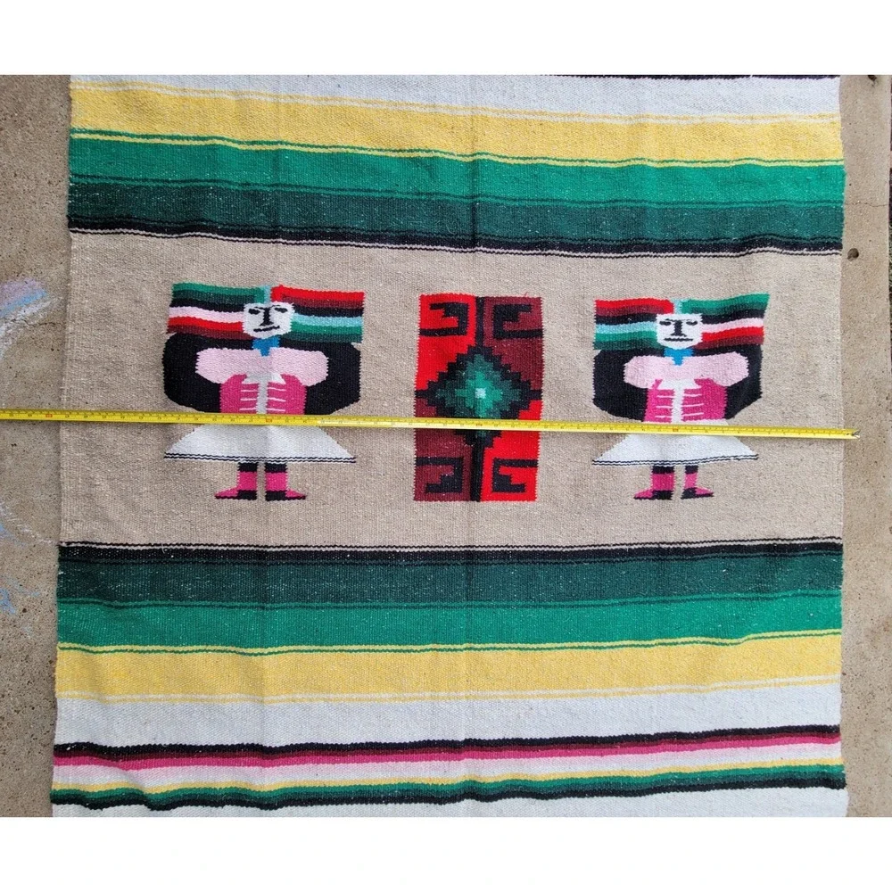 Vintage Mayan Wool Rug Woven Aztec Zapotec‎ Mexican Kilim Blanket 77x48